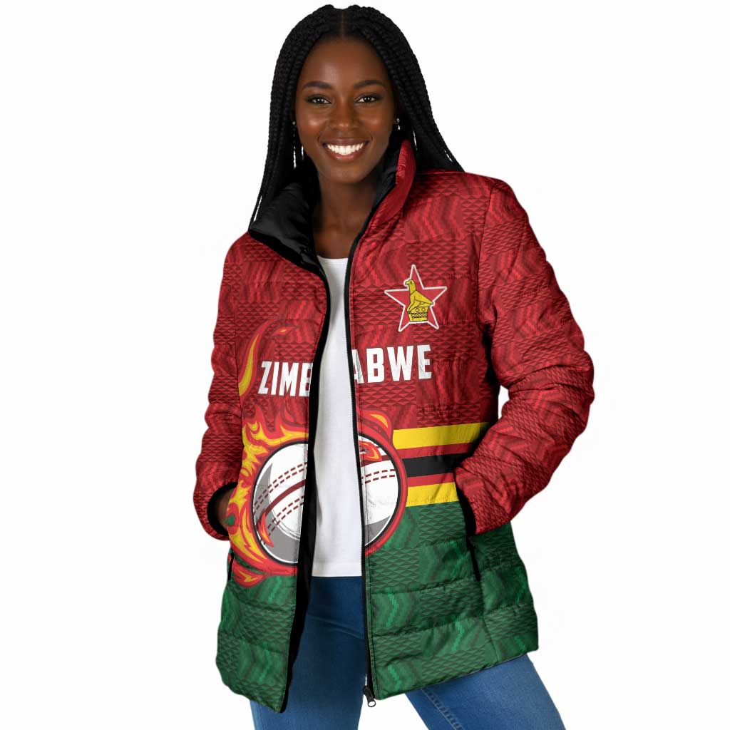 Custom Africa Cricket Zimbabwe Padded Jacket The Chevrons Cricket Ball Fire