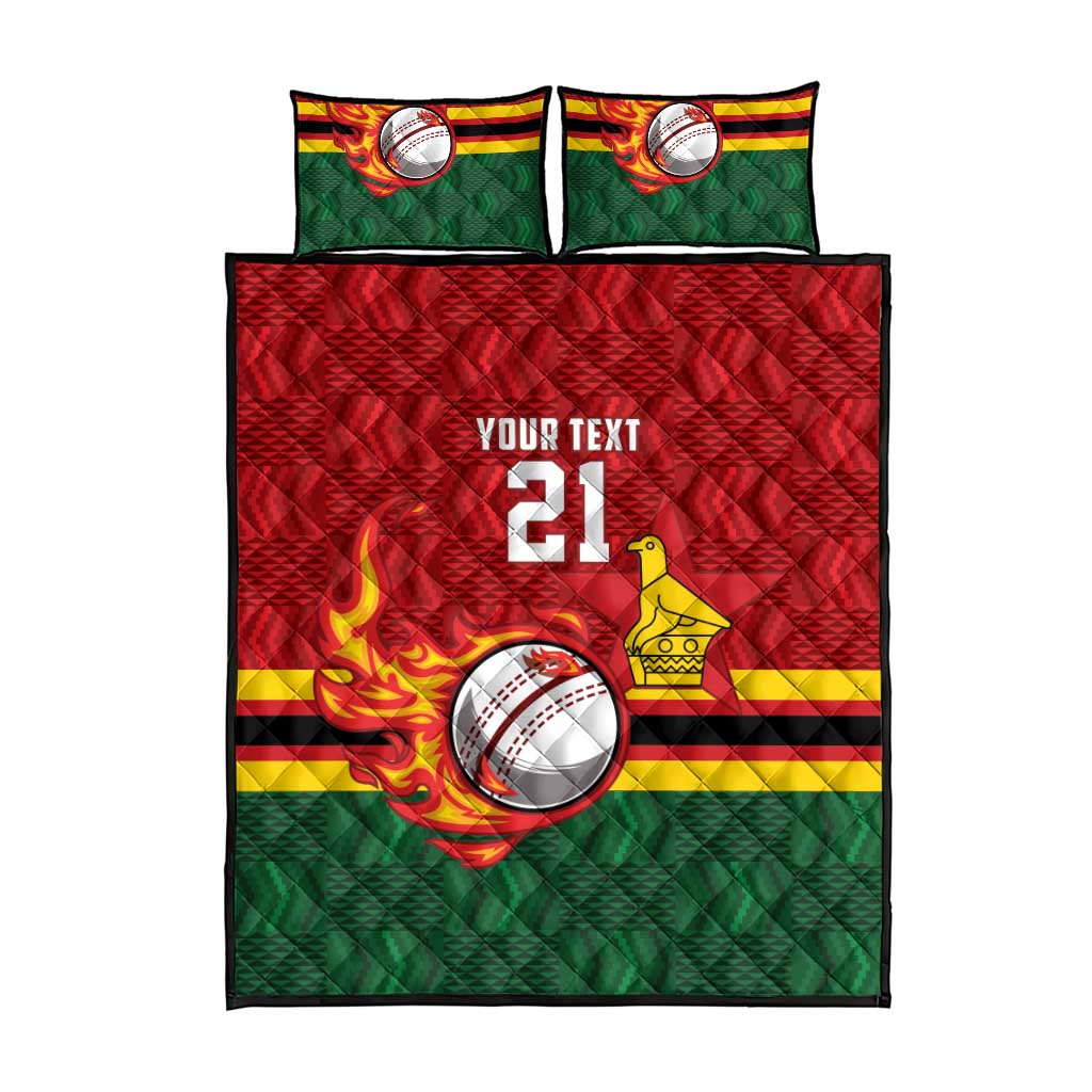 Custom Africa Cricket Zimbabwe Quilt Bed Set The Chevrons Cricket Ball Fire - African Pride