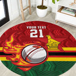 Custom Africa Cricket Zimbabwe Round Carpet The Chevrons Cricket Ball Fire - African Pride