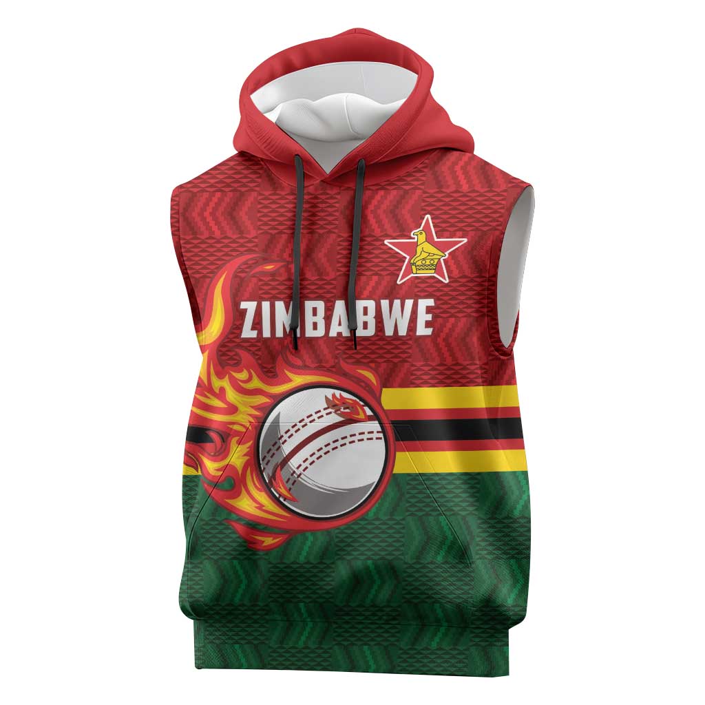 Custom Africa Cricket Zimbabwe Sleeveless Hoodie The Chevrons Cricket Ball Fire - African Pride