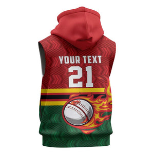 Custom Africa Cricket Zimbabwe Sleeveless Hoodie The Chevrons Cricket Ball Fire - African Pride