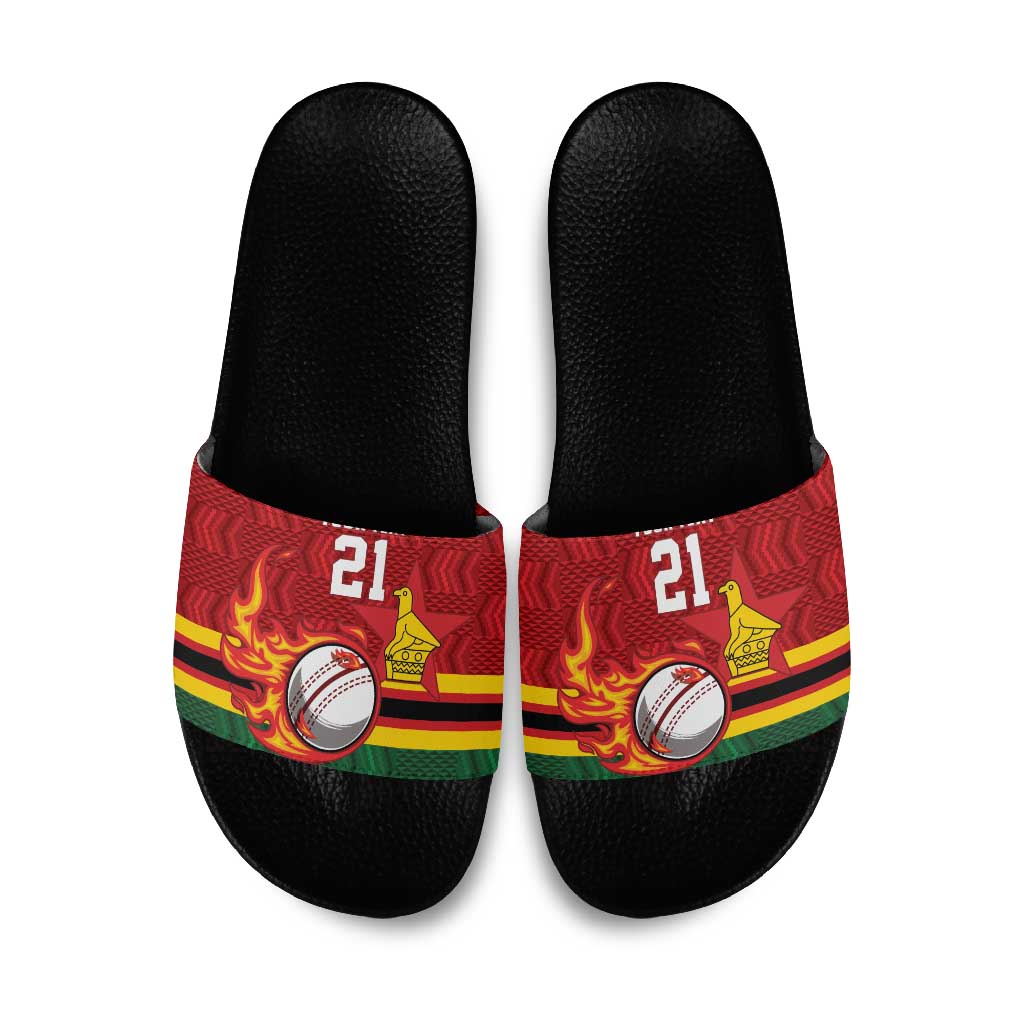 Custom Africa Cricket Zimbabwe Slide Sandals The Chevrons Cricket Ball Fire