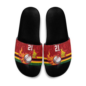 Custom Africa Cricket Zimbabwe Slide Sandals The Chevrons Cricket Ball Fire