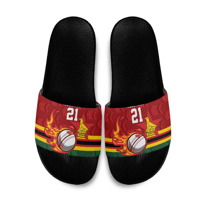 Custom Africa Cricket Zimbabwe Slide Sandals The Chevrons Cricket Ball Fire