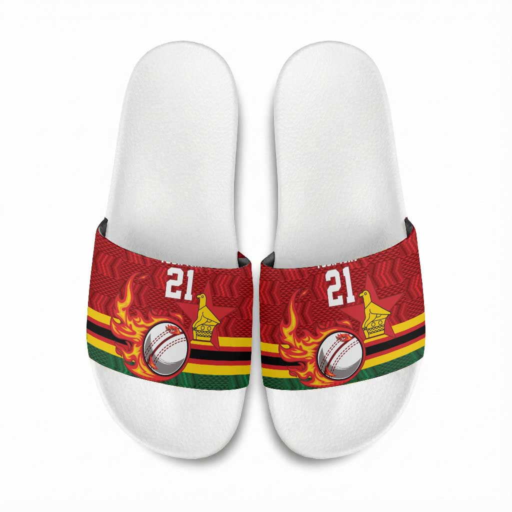 Custom Africa Cricket Zimbabwe Slide Sandals The Chevrons Cricket Ball Fire