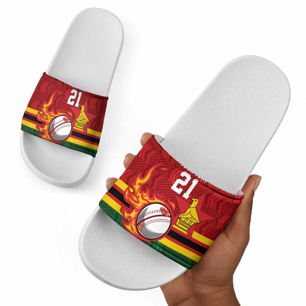 Custom Africa Cricket Zimbabwe Slide Sandals The Chevrons Cricket Ball Fire