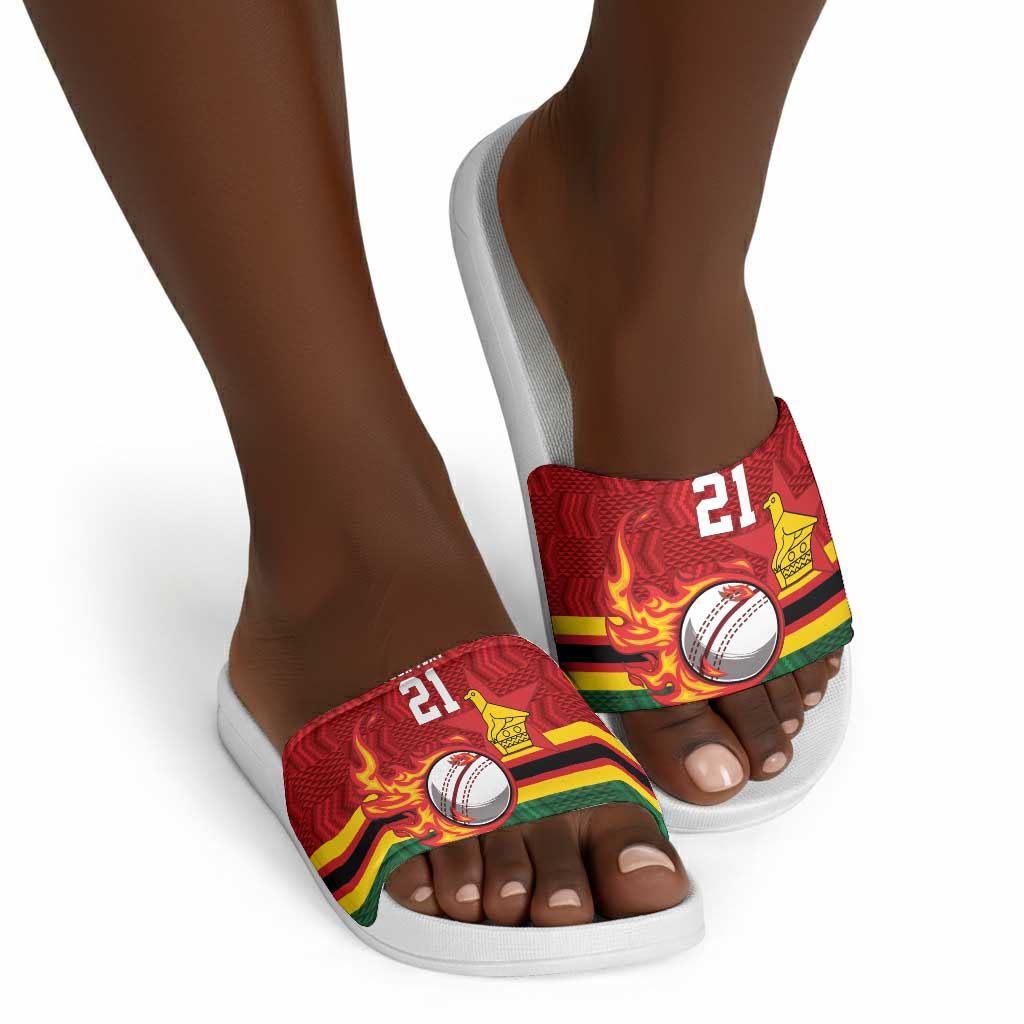 Custom Africa Cricket Zimbabwe Slide Sandals The Chevrons Cricket Ball Fire