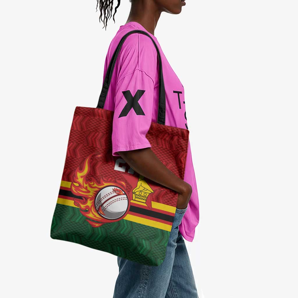 Custom Africa Cricket Zimbabwe Tote Bag The Chevrons Cricket Ball Fire