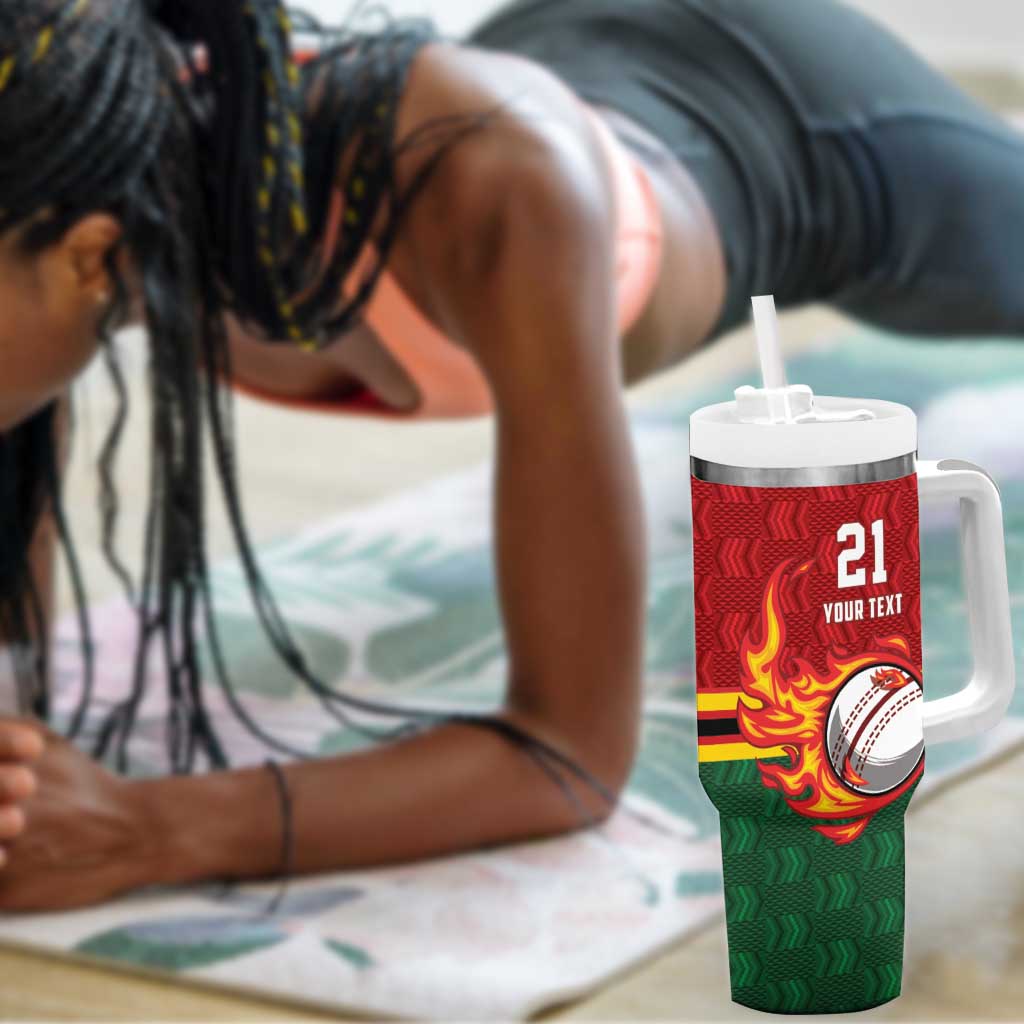 Custom Africa Cricket Zimbabwe Tumbler With Handle The Chevrons Cricket Ball Fire - African Pride