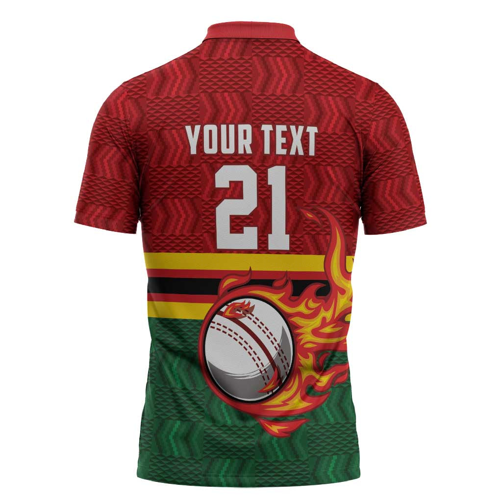 Custom Africa Cricket Zimbabwe Zipper Polo Shirt The Chevrons Cricket Ball Fire