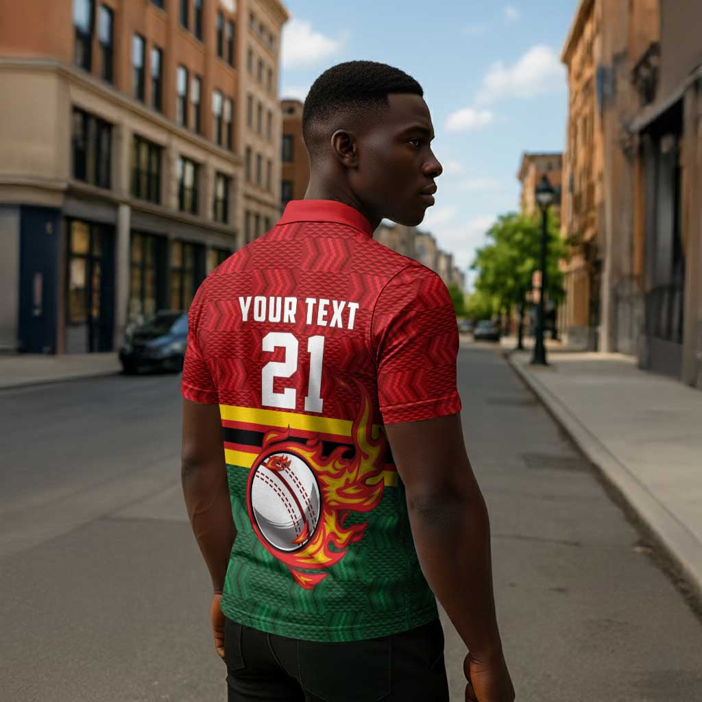 Custom Africa Cricket Zimbabwe Zipper Polo Shirt The Chevrons Cricket Ball Fire
