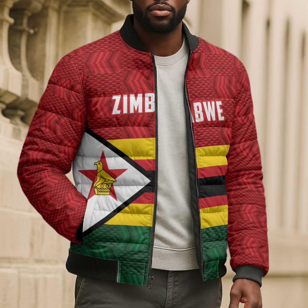 Custom Africa Cricket Zimbabwe Bomber Puffer Jacket Zimbabwean Pattern Flag Motif