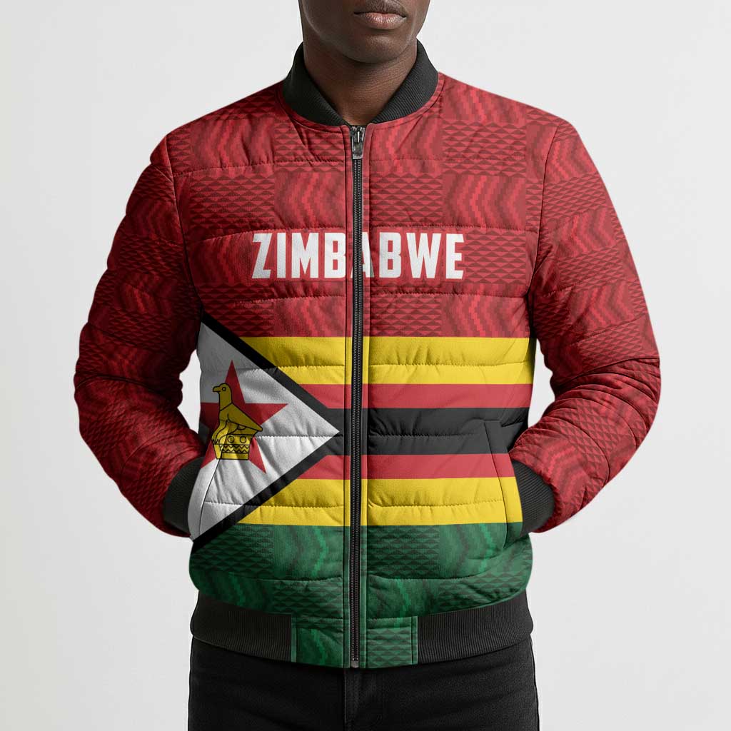 Custom Africa Cricket Zimbabwe Bomber Puffer Jacket Zimbabwean Pattern Flag Motif