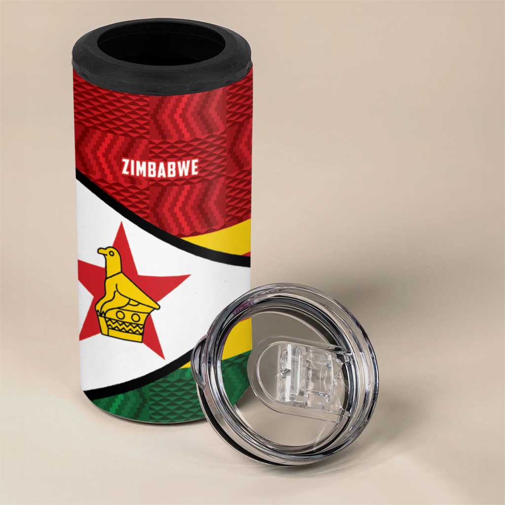 Custom Africa Cricket Zimbabwe 4 in 1 Can Cooler Tumbler Zimbabwean Pattern Flag Motif - African Pride
