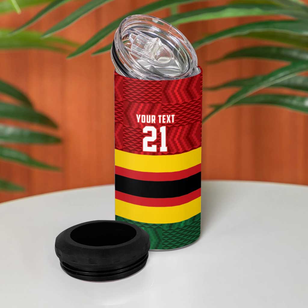 Custom Africa Cricket Zimbabwe 4 in 1 Can Cooler Tumbler Zimbabwean Pattern Flag Motif - African Pride
