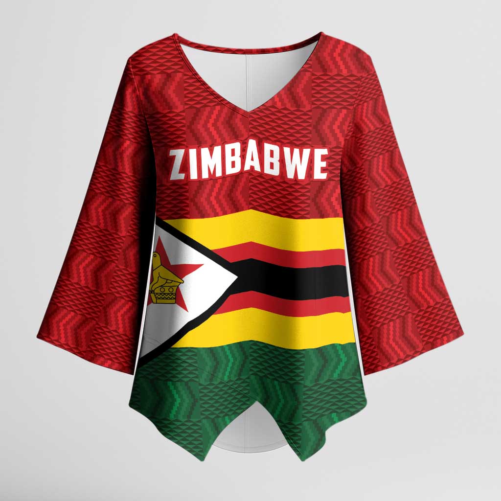 Custom Africa Cricket Zimbabwe Kimono Sleeve Blouse Zimbabwean Pattern Flag Motif