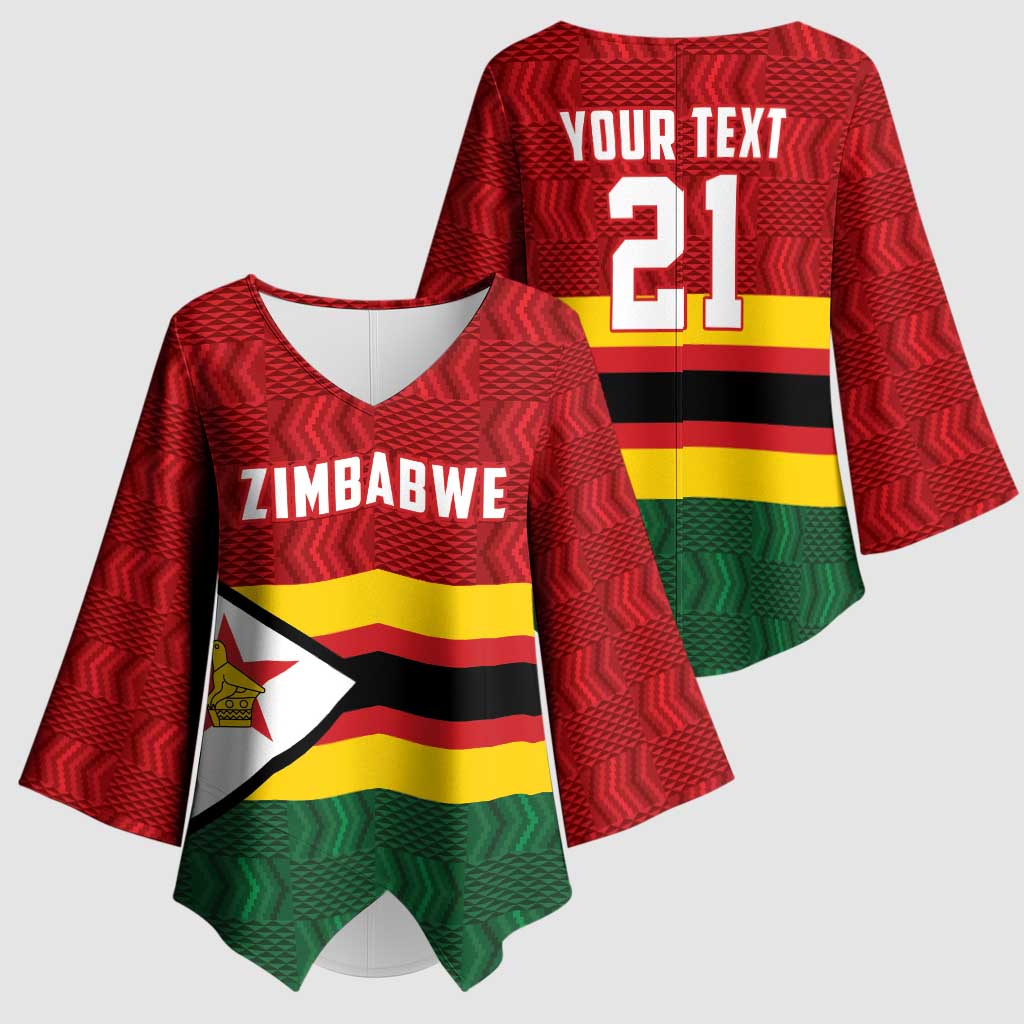 Custom Africa Cricket Zimbabwe Kimono Sleeve Blouse Zimbabwean Pattern Flag Motif