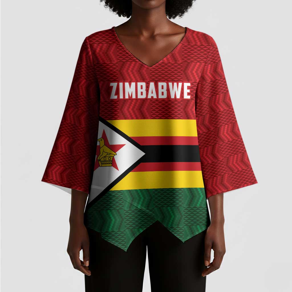 Custom Africa Cricket Zimbabwe Kimono Sleeve Blouse Zimbabwean Pattern Flag Motif