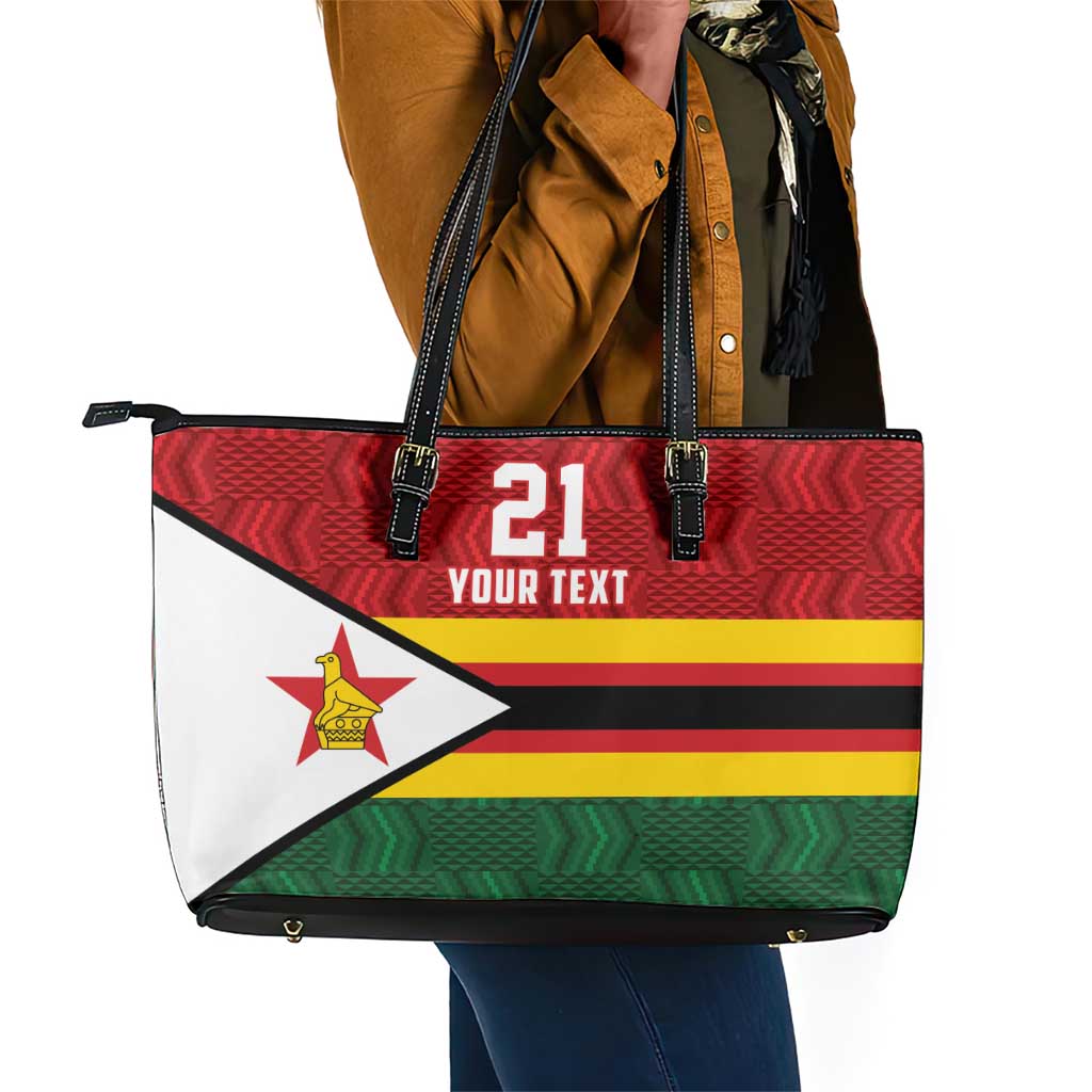 Custom Africa Cricket Zimbabwe Leather Tote Bag Zimbabwean Pattern Flag Motif - African Pride