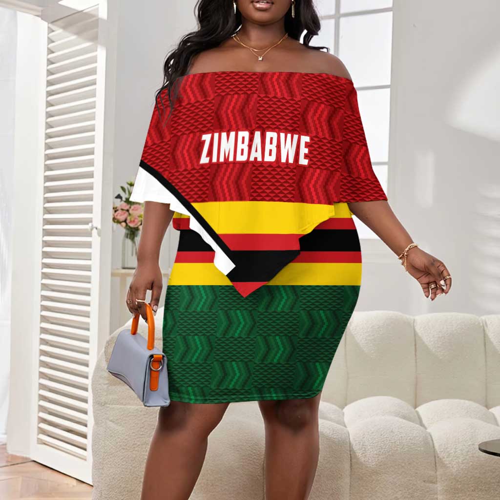 Custom Africa Cricket Zimbabwe Off Shoulder Short Dress Zimbabwean Pattern Flag Motif - African Pride