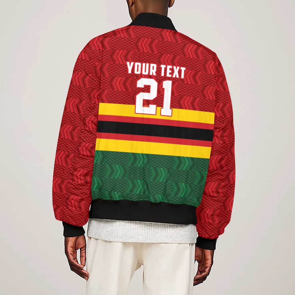 Custom Africa Cricket Zimbabwe Sleeve Zip Bomber Jacket Zimbabwean Pattern Flag Motif - African Pride