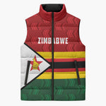 Custom Africa Cricket Zimbabwe Sleeveless Puffer Jacket Zimbabwean Pattern Flag Motif