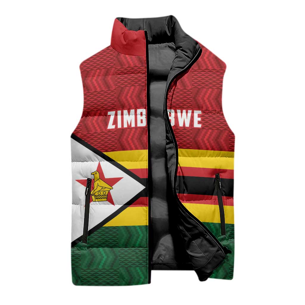 Custom Africa Cricket Zimbabwe Sleeveless Puffer Jacket Zimbabwean Pattern Flag Motif