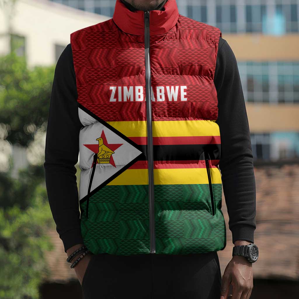 Custom Africa Cricket Zimbabwe Sleeveless Puffer Jacket Zimbabwean Pattern Flag Motif