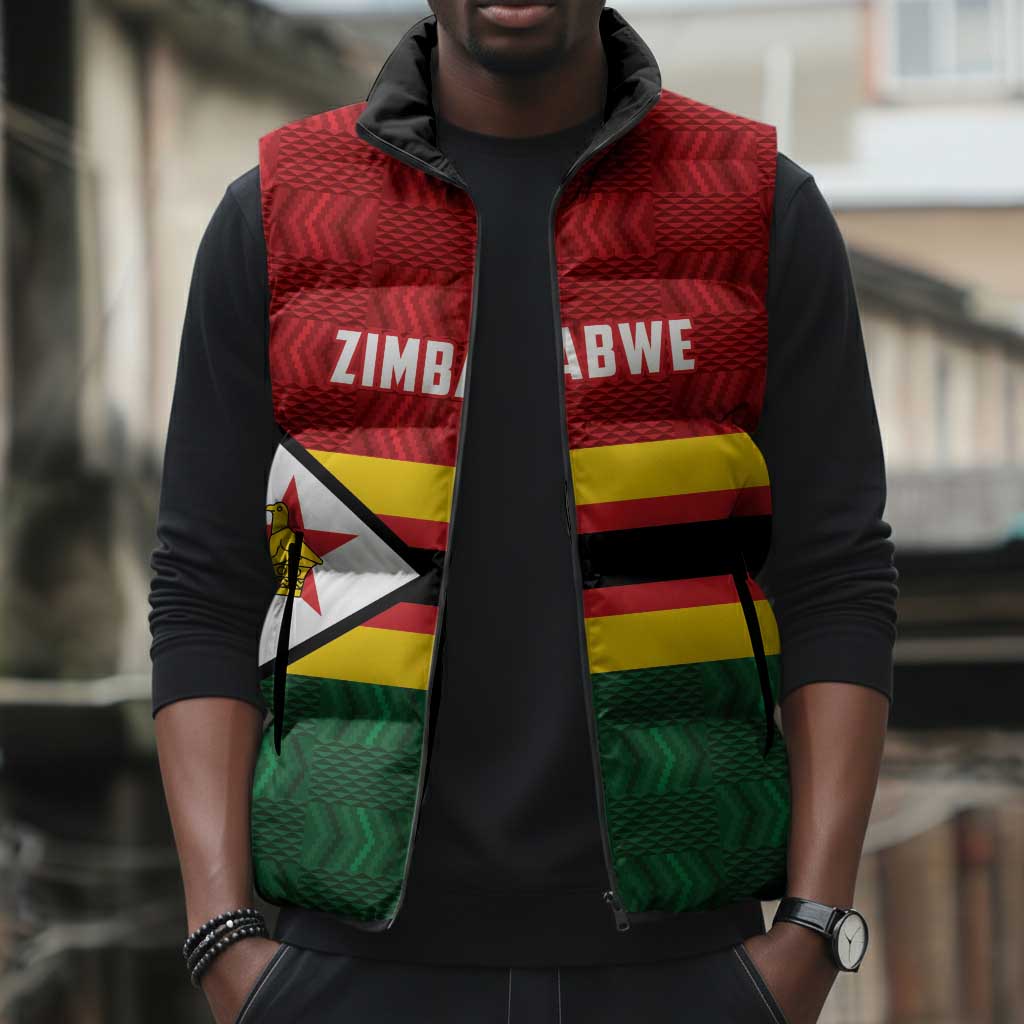 Custom Africa Cricket Zimbabwe Sleeveless Puffer Jacket Zimbabwean Pattern Flag Motif