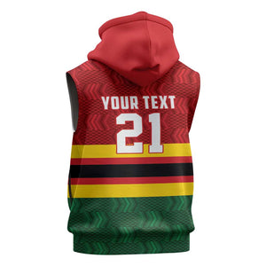 Custom Africa Cricket Zimbabwe Sleeveless Zip Hoodie Zimbabwean Pattern Flag Motif - African Pride