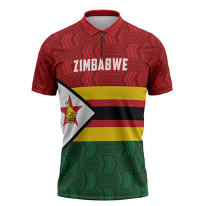 Custom Africa Cricket Zimbabwe Zipper Polo Shirt Zimbabwean Pattern Flag Motif