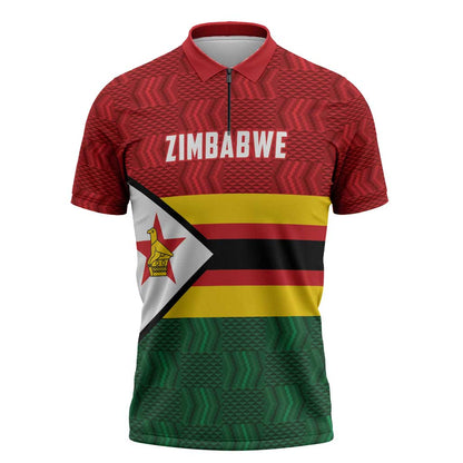 Custom Africa Cricket Zimbabwe Zipper Polo Shirt Zimbabwean Pattern Flag Motif