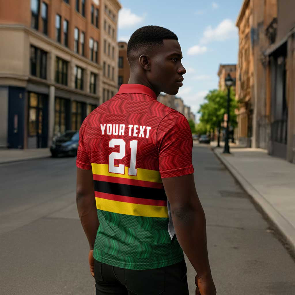 Custom Africa Cricket Zimbabwe Zipper Polo Shirt Zimbabwean Pattern Flag Motif