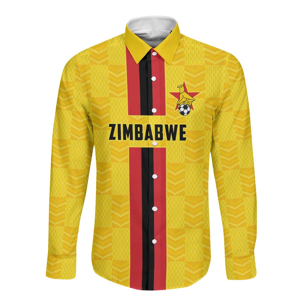 Custom Africa Football Zimbabwe Long Sleeve Button Shirt The Warriors with Zimbabwe Bird - African Pride