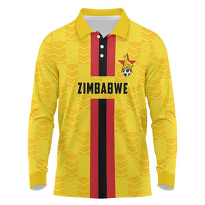 Custom Africa Football Zimbabwe Long Sleeve Polo Shirt The Warriors with Zimbabwe Bird - African Pride