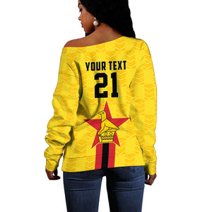 Custom Africa Football Zimbabwe Off Shoulder Sweater The Warriors with Zimbabwe Bird - African Pride