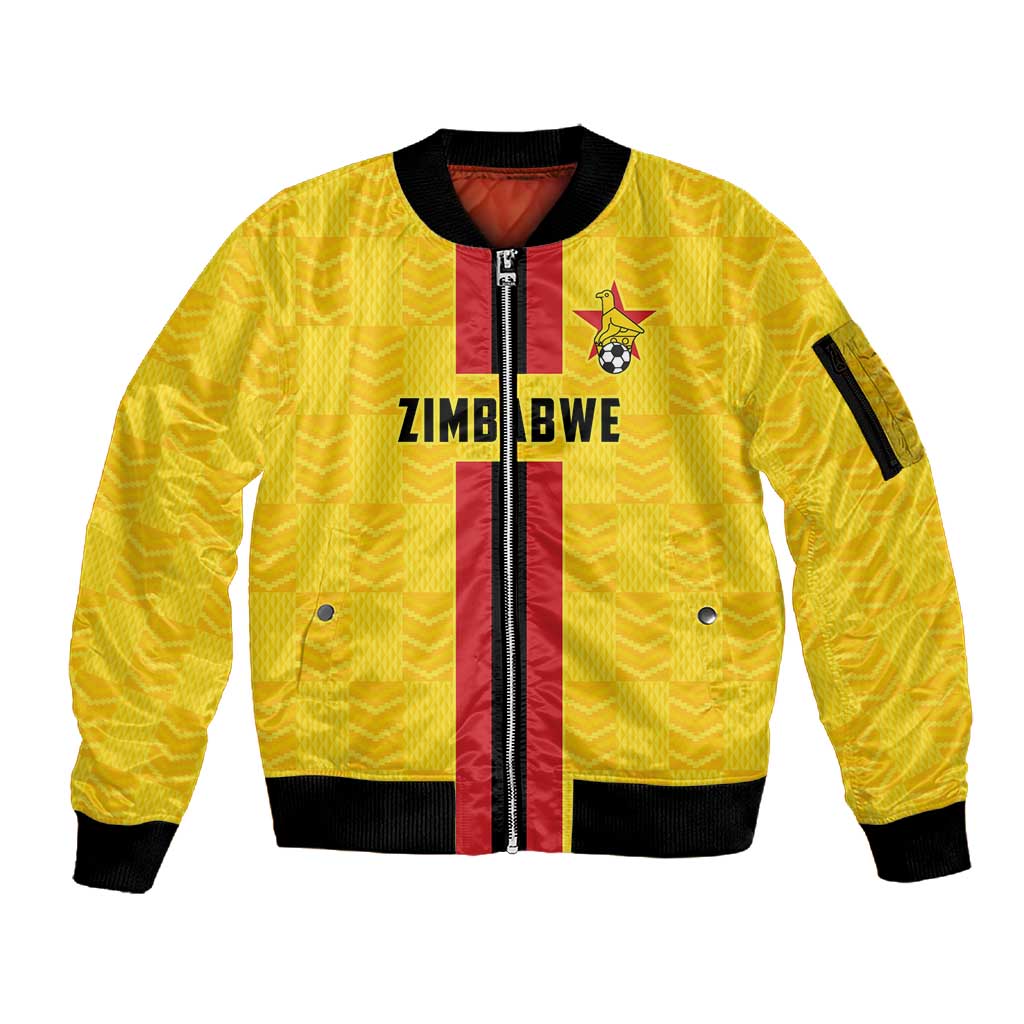 Custom Africa Football Zimbabwe Sleeve Zip Bomber Jacket The Warriors with Zimbabwe Bird - African Pride
