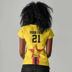 Custom Africa Football Zimbabwe Women V-Neck T-Shirt The Warriors with Zimbabwe Bird - African Pride
