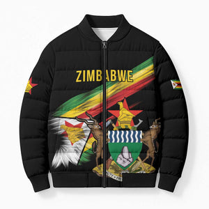 Personalized Zimbabwe Wings Flag Bomber Puffer Jacket Proudly Zimbabwean