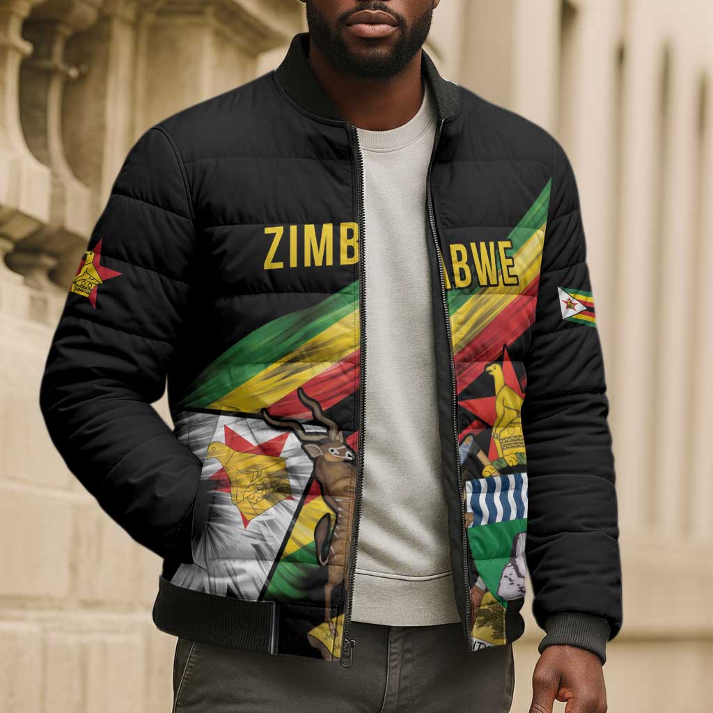 Personalized Zimbabwe Wings Flag Bomber Puffer Jacket Proudly Zimbabwean