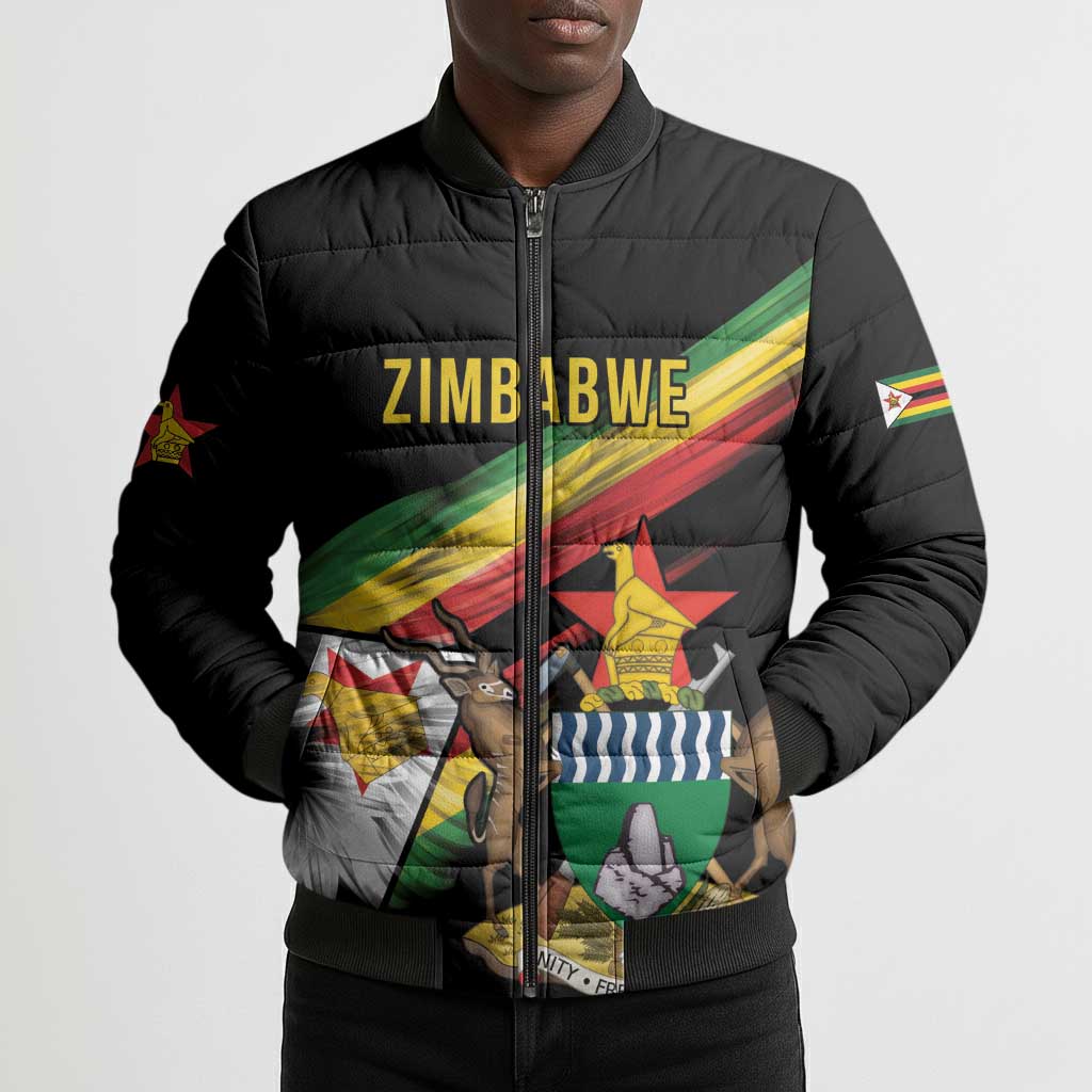 Personalized Zimbabwe Wings Flag Bomber Puffer Jacket Proudly Zimbabwean