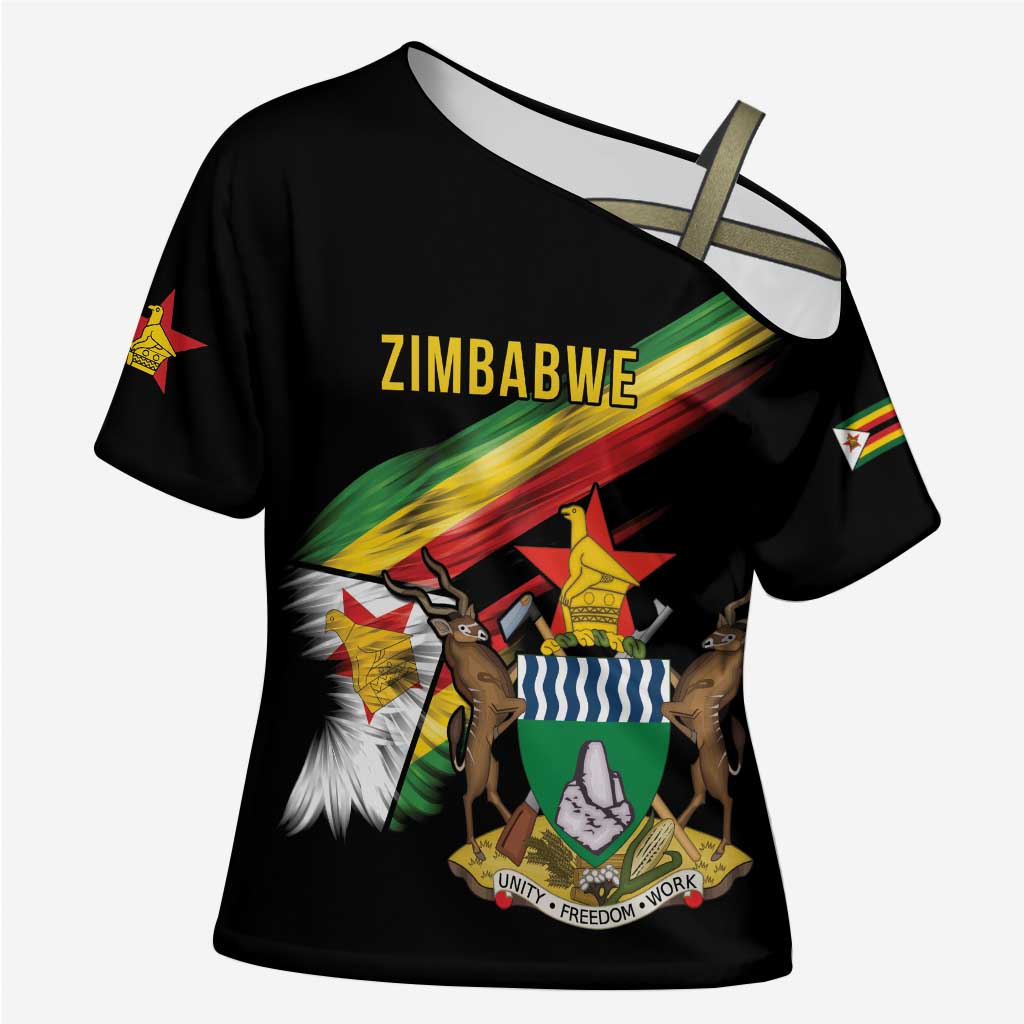 Personalized Zimbabwe Wings Flag Cross Shoulder Shirt Proudly Zimbabwean
