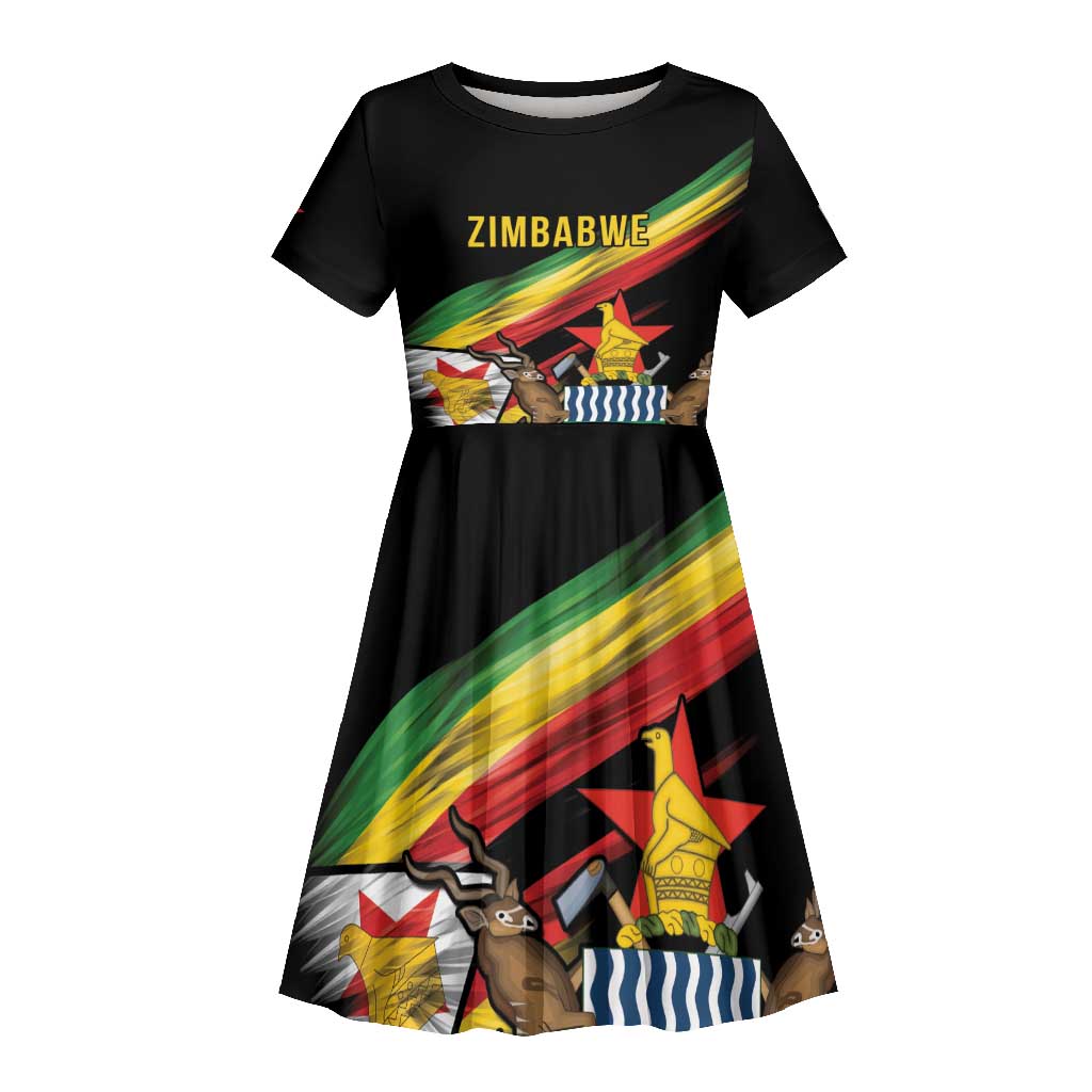 Zimbabwe Wings Flag Kid Short Sleeve Dress Proudly Zimbabwean - African Pride