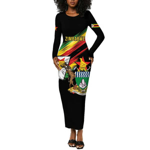 Zimbabwe Wings Flag Long Sleeve Bodycon Dress Proudly Zimbabwean - African Pride