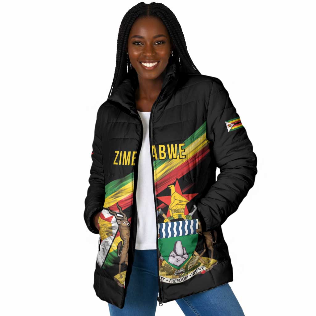 Personalized Zimbabwe Wings Flag Padded Jacket Proudly Zimbabwean