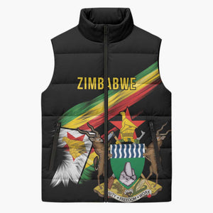 Personalized Zimbabwe Wings Flag Sleeveless Puffer Jacket Proudly Zimbabwean