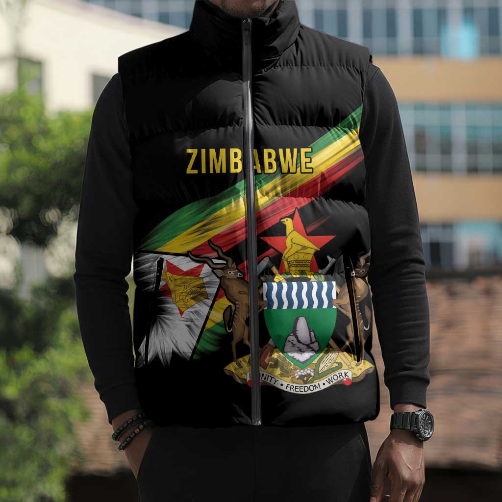 Personalized Zimbabwe Wings Flag Sleeveless Puffer Jacket Proudly Zimbabwean