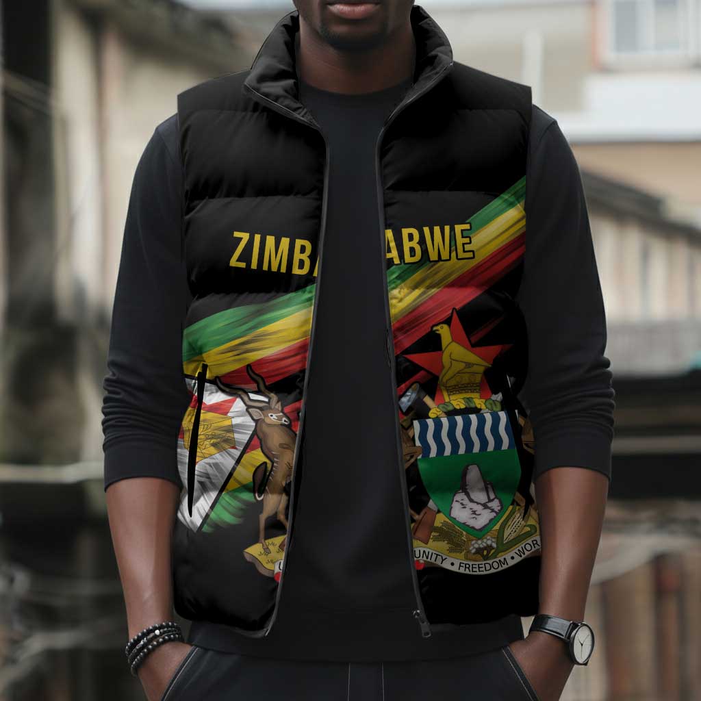 Personalized Zimbabwe Wings Flag Sleeveless Puffer Jacket Proudly Zimbabwean