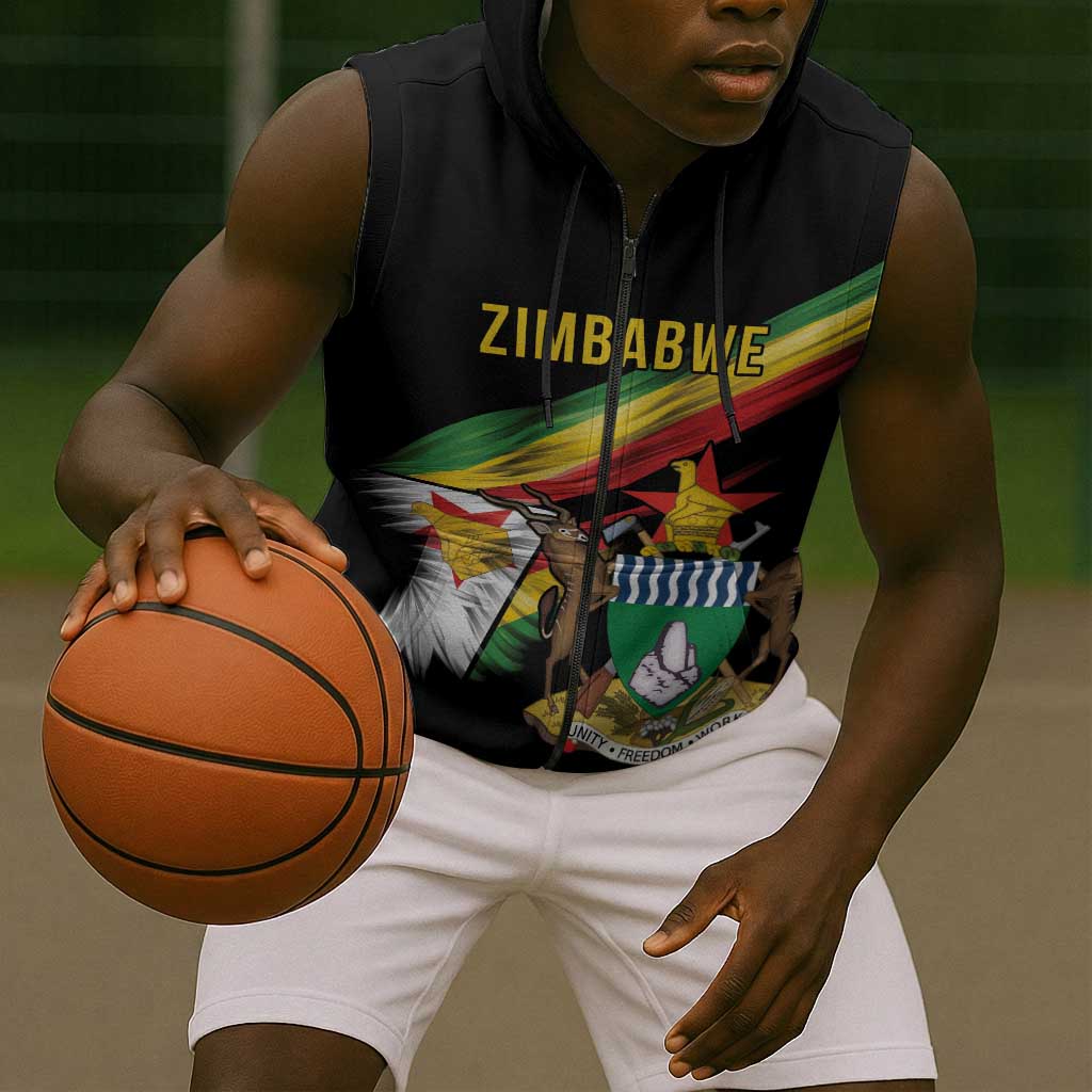 Zimbabwe Wings Flag Sleeveless Zip Hoodie Proudly Zimbabwean - African Pride