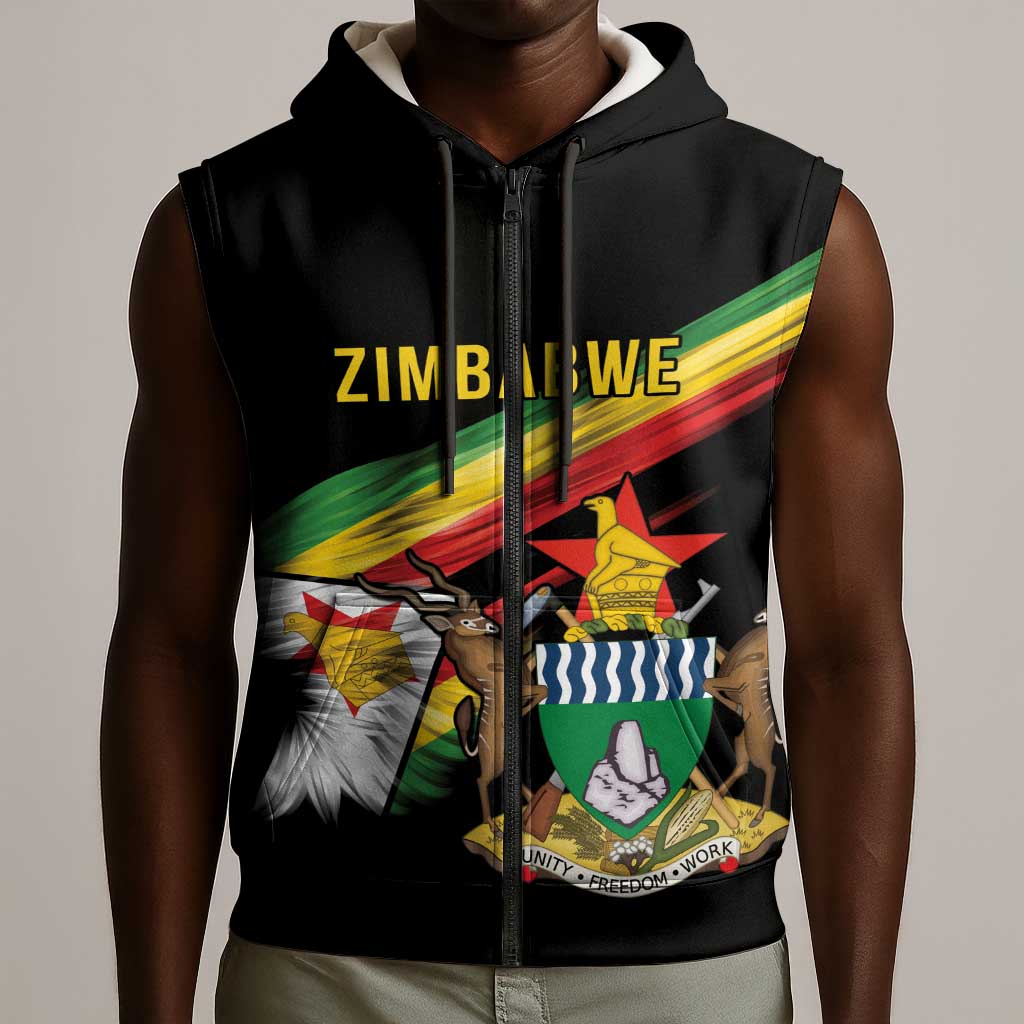 Zimbabwe Wings Flag Sleeveless Zip Hoodie Proudly Zimbabwean - African Pride